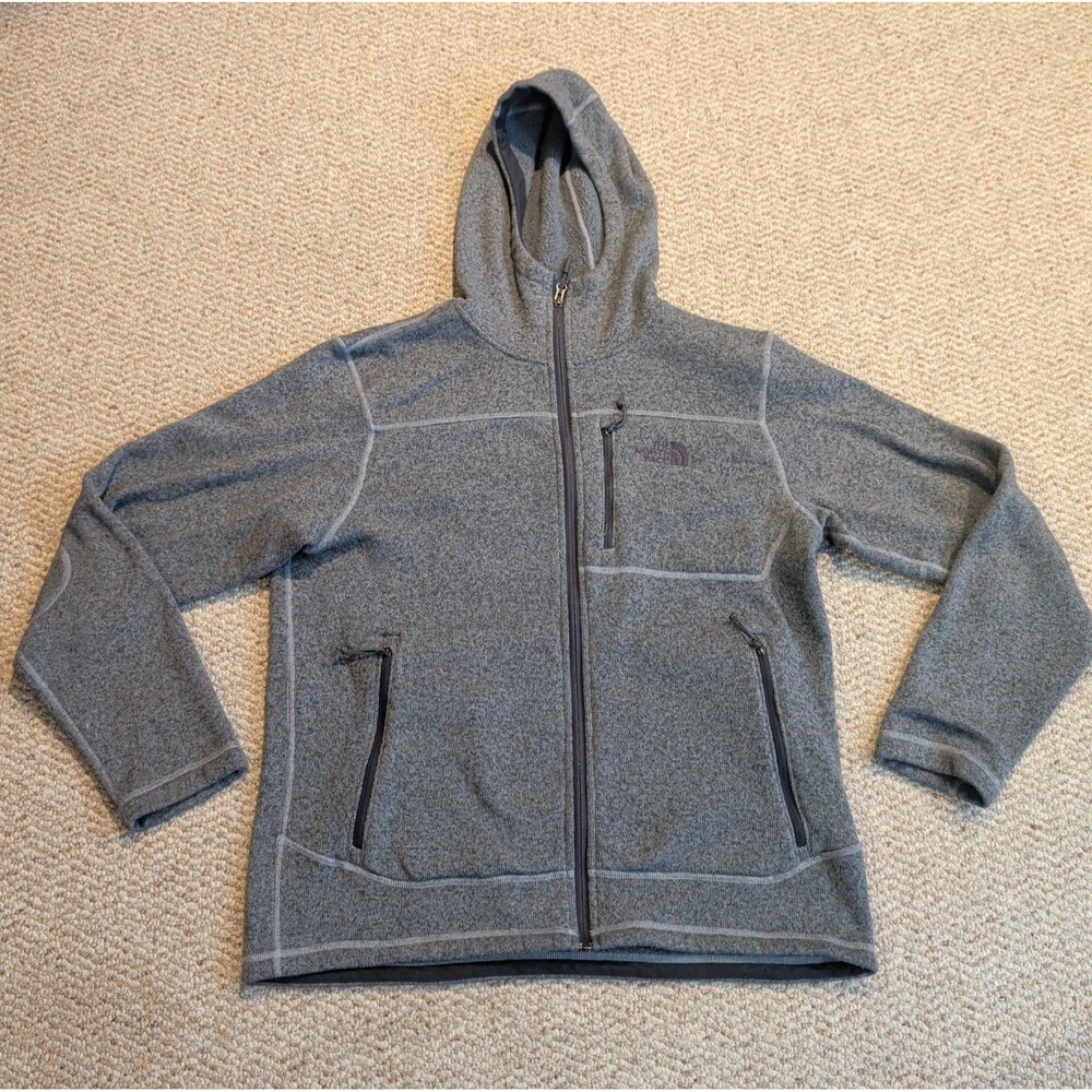 The North Face Gordon Lyons Full Zip Fleece Jacket Coat Mens L Gray Hooded